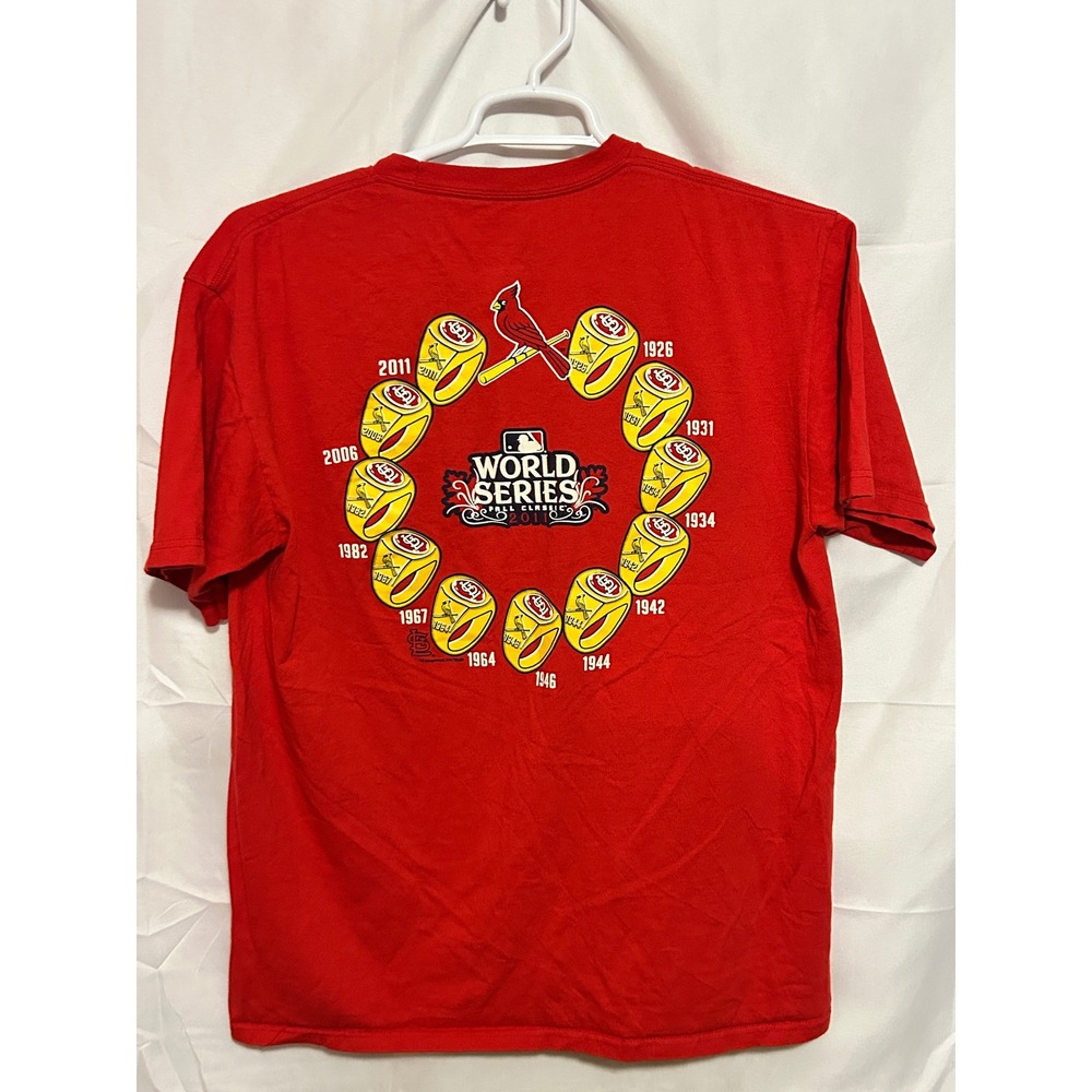 MLB St Louis Cardinals 2011 World Series Champions Shirt Red Mens Large Rings